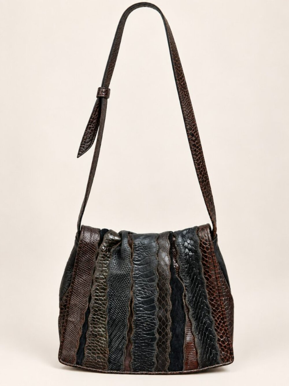 Vintage SHARIF Exotic Reptile Leather Patchwork Crossbody Bag - Picture 5 of 15